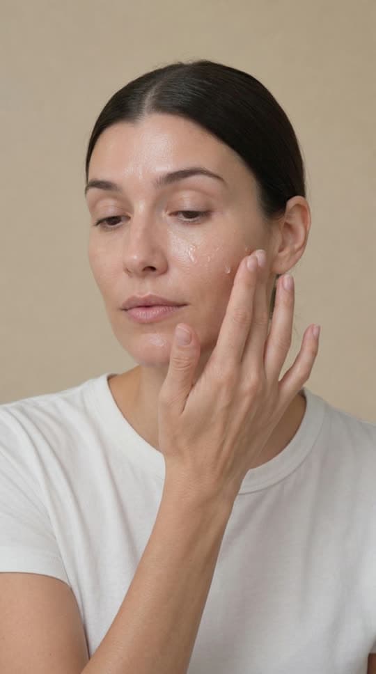 Plan à 24 s : application du sérum sur le visage, en gros plan